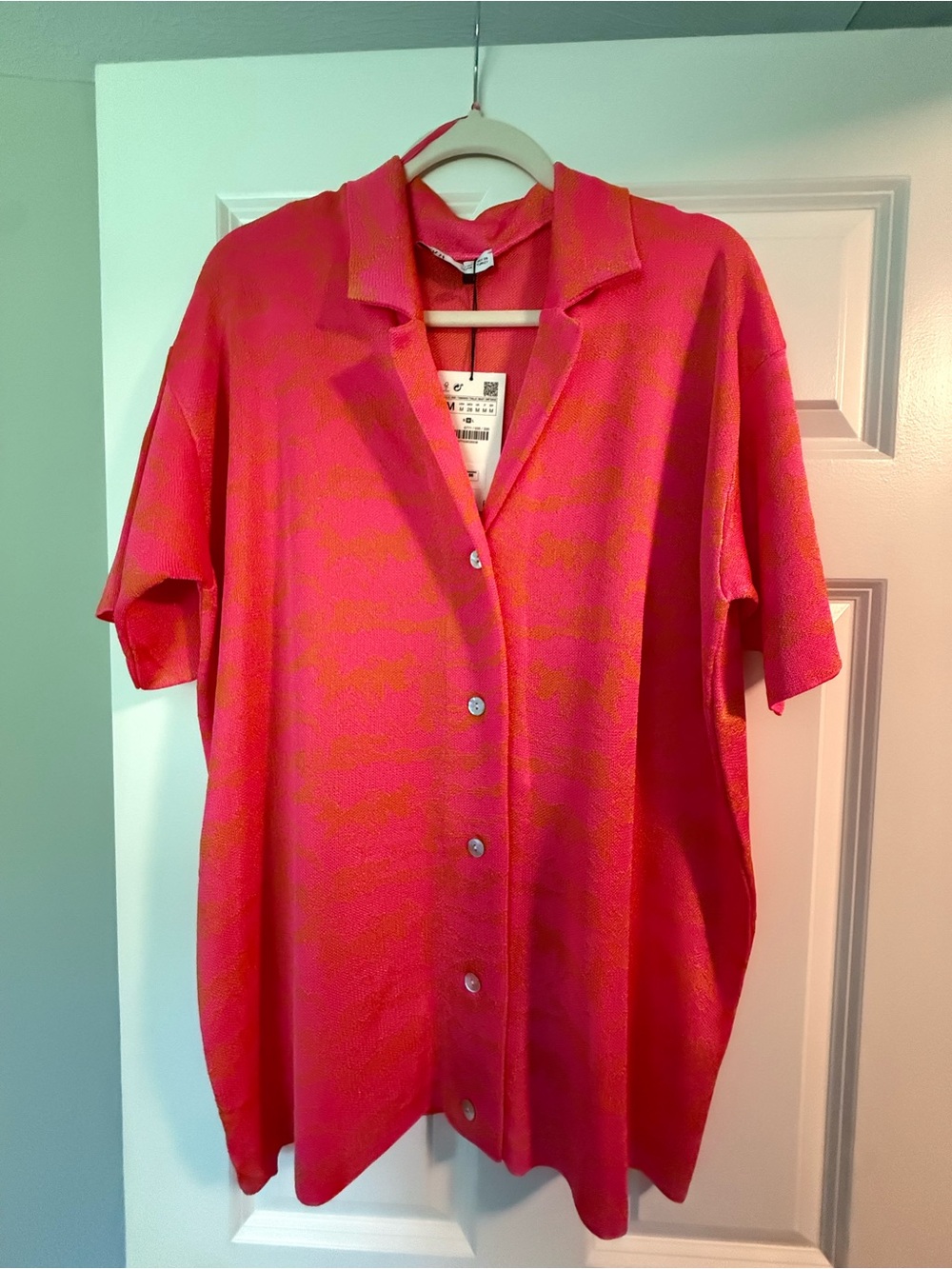 Zara Hot Pink & Gold Button-Up Knit Top